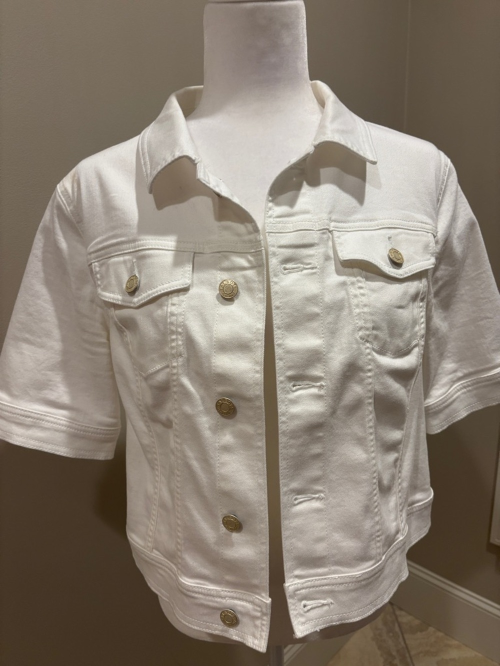 Talbots Classic White Short-Sleeve Denim Jacket - White